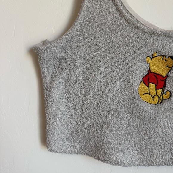 Disney Winnie The Pooh Embroidered Y2K Off White French Terry Crop Tank Top XL - Picture 2 of 8